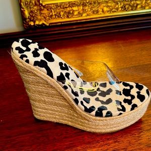 Newbella open toe clear leopard wedge sandals